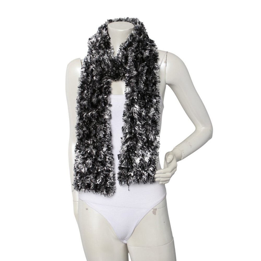 Cejon Fringe Shaggy Scarf Y2K Black White Grey Retro Long Faux Fur Soft Fluffy